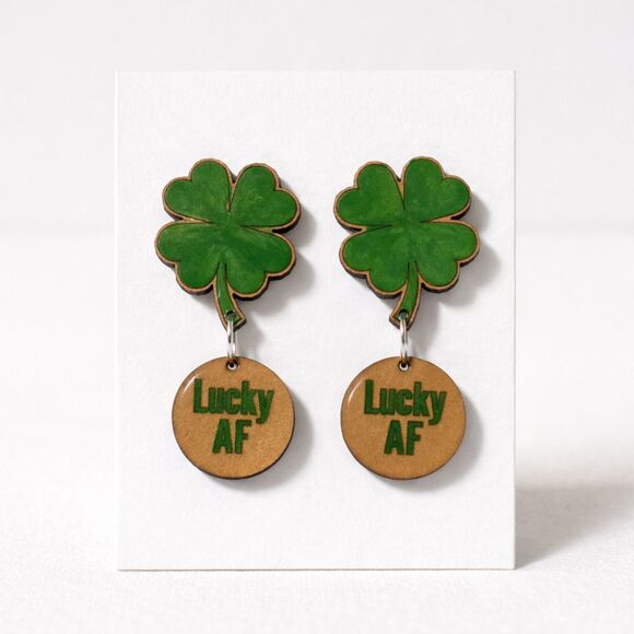 Lucky AF Shamrock Dangle Earrings – St. Patrick’s Day Statement Jewelry - Picture 2 of 3